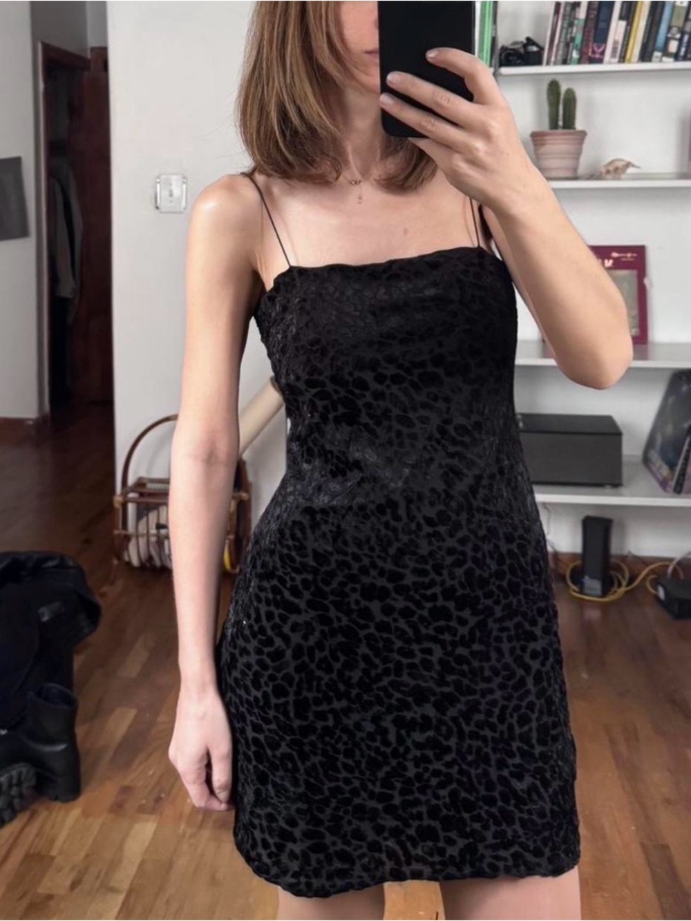 Black Leopard Velvet Vintage Dress